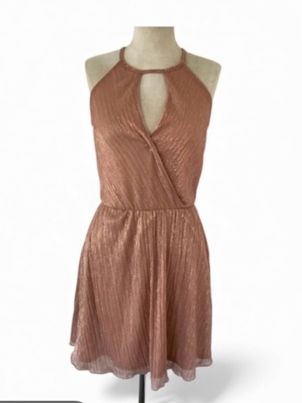 Charlotte Russe Rose Gold Metallic Halter Mini Dress